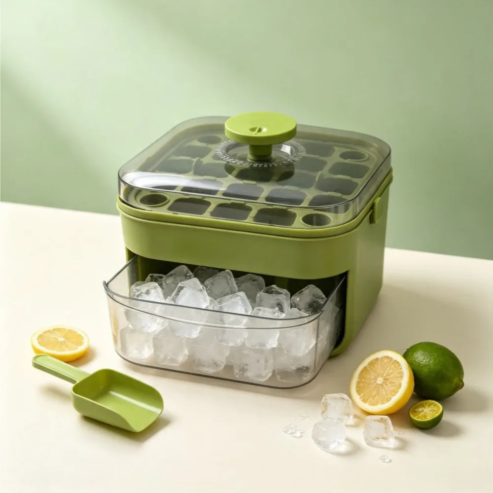 Ice Cube Tray with Lid & Bin Ice Maker for Freezer Ice Trays Ice Container- Ice Molds for Whiskey, Cocktail, Coffee Drinks, Beer