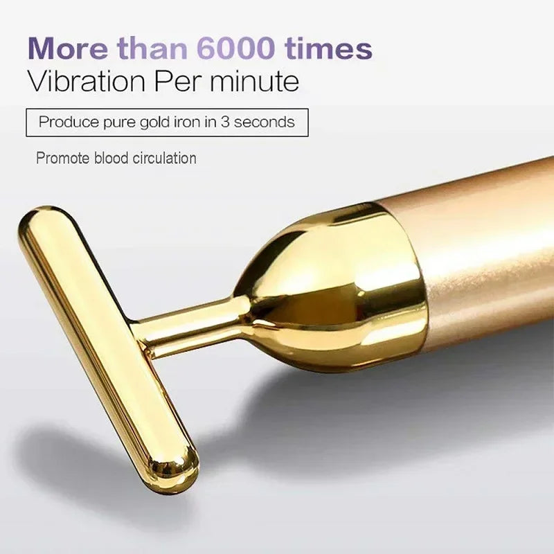 Face Lift Bar Roller Vibration Slimming Massager Facial Stick Facial 24k Gold Beauty Skin Care T Shaped Vibrating Tool