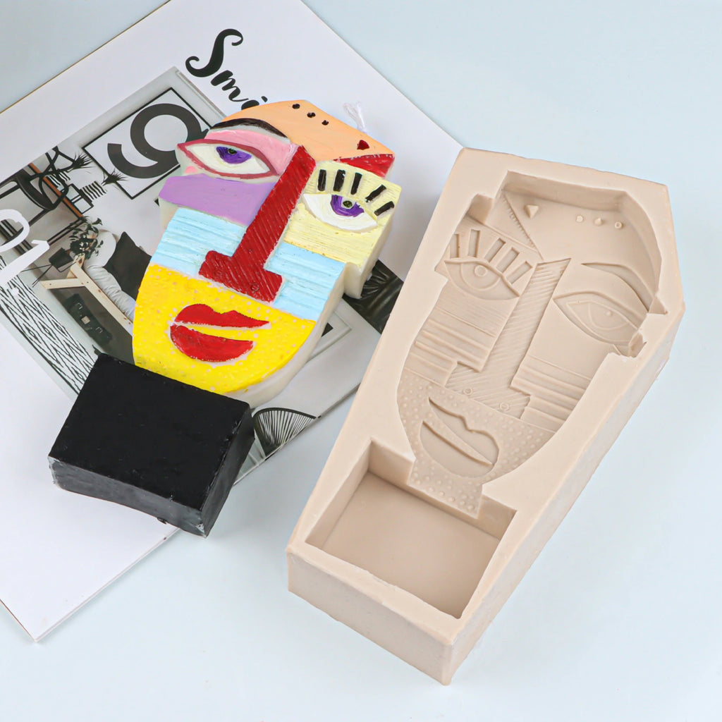 Handrafted Stone Face Candle Mold Abstract Sculpture Kiss Lover Vagan 3D Human Face Resin Tool Abstract Big Kiss Face Home Decor