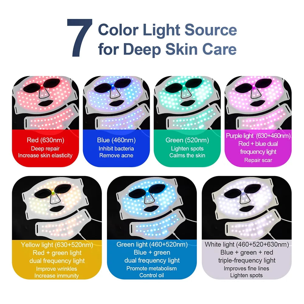 Wireless LED Face Mask with Neck 7 Colors LED Silicone Mask Photon Beauty Mask Skin Tighten Repair Skin Flexible Facial Mask