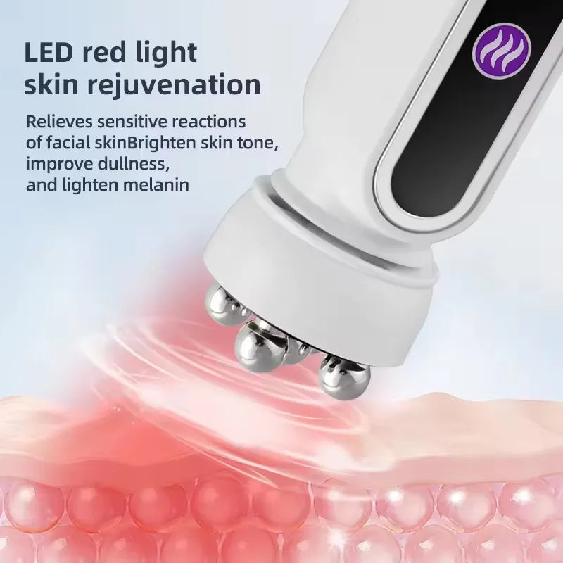 Micro Current Beauty Device Facial Roller Massager EMS LED Phototherapy Rotary Massage Heating For Pores Reduction Fine Lines