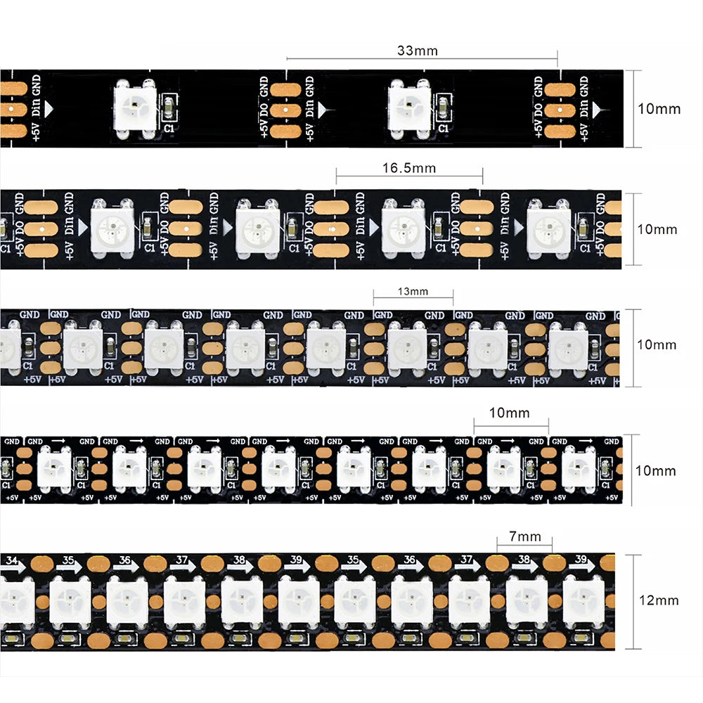 WS2812B RGB LED Strip USB Bluetooth Music Controller 28Keys Kit Individually Addressable Smart LED Strip 30/60/74/96/144Leds/m
