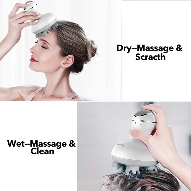 Head Scalp Massager with 4 Replacement Massage Heads Portable Head Scratcher For Stress Release and Hair Growth
