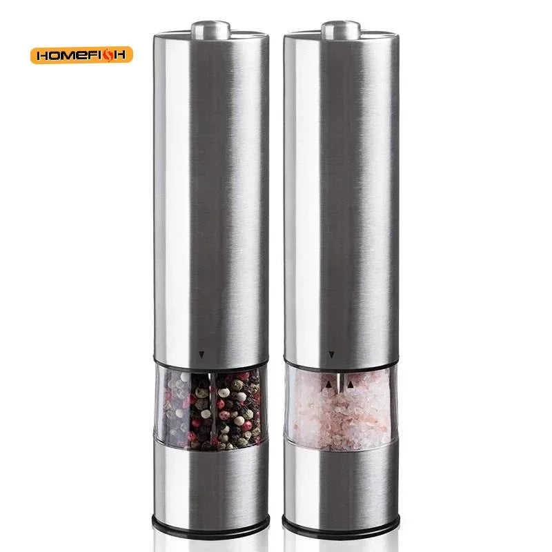 Electric Salt Pepper Grinder Set One Handed Operation Stainless Steel Spice Mill With Light Automatic Pepper Grinde for Kitchen