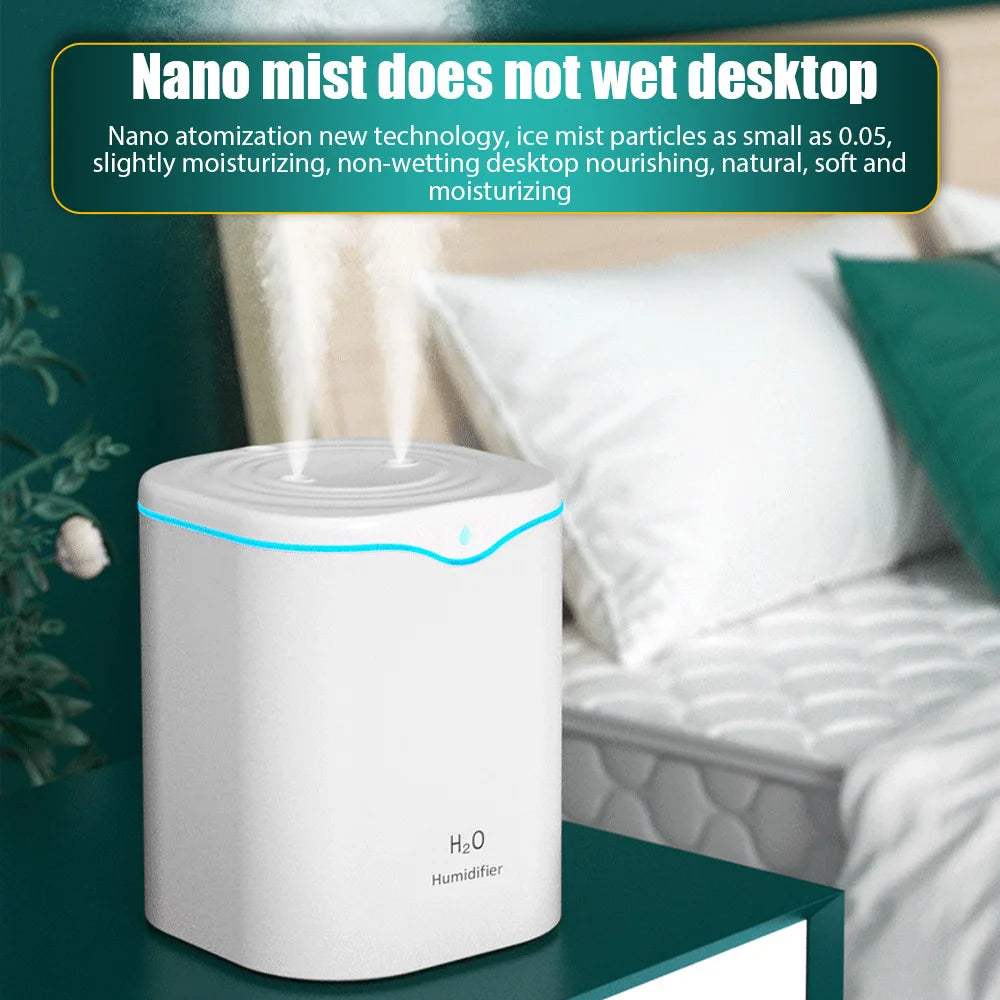 Air Humidifier 2L Large Capacity Double Spray Port Home Office Essential Oil Humidifiers USB Aroma Diffuser Mist Maker Purifier