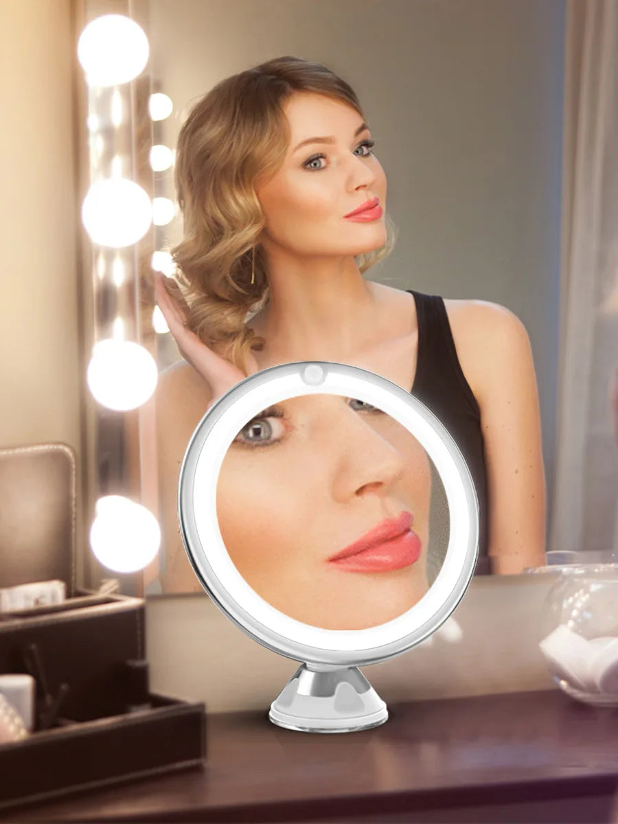 Makeup Mirror with LED Fill Light, 10x Magnification, Upright, Essential for Desktop, Makeup Easier, Vanity Mirror, Round
