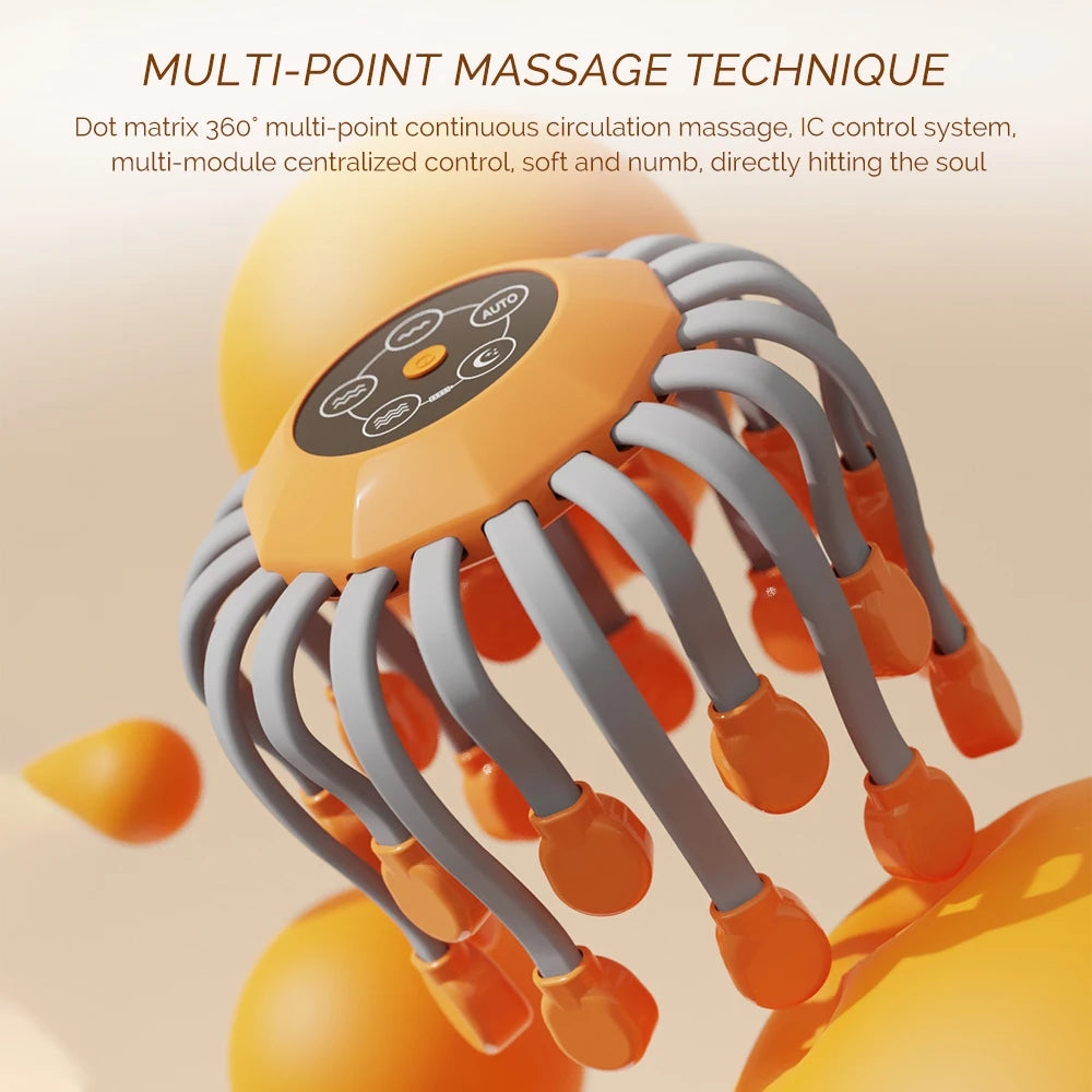 24 Heads Octopus Claw Head Massager Electric Scalp Massager 24 Point Vibration Massage Scratcher Bluetooth Music Relaxation
