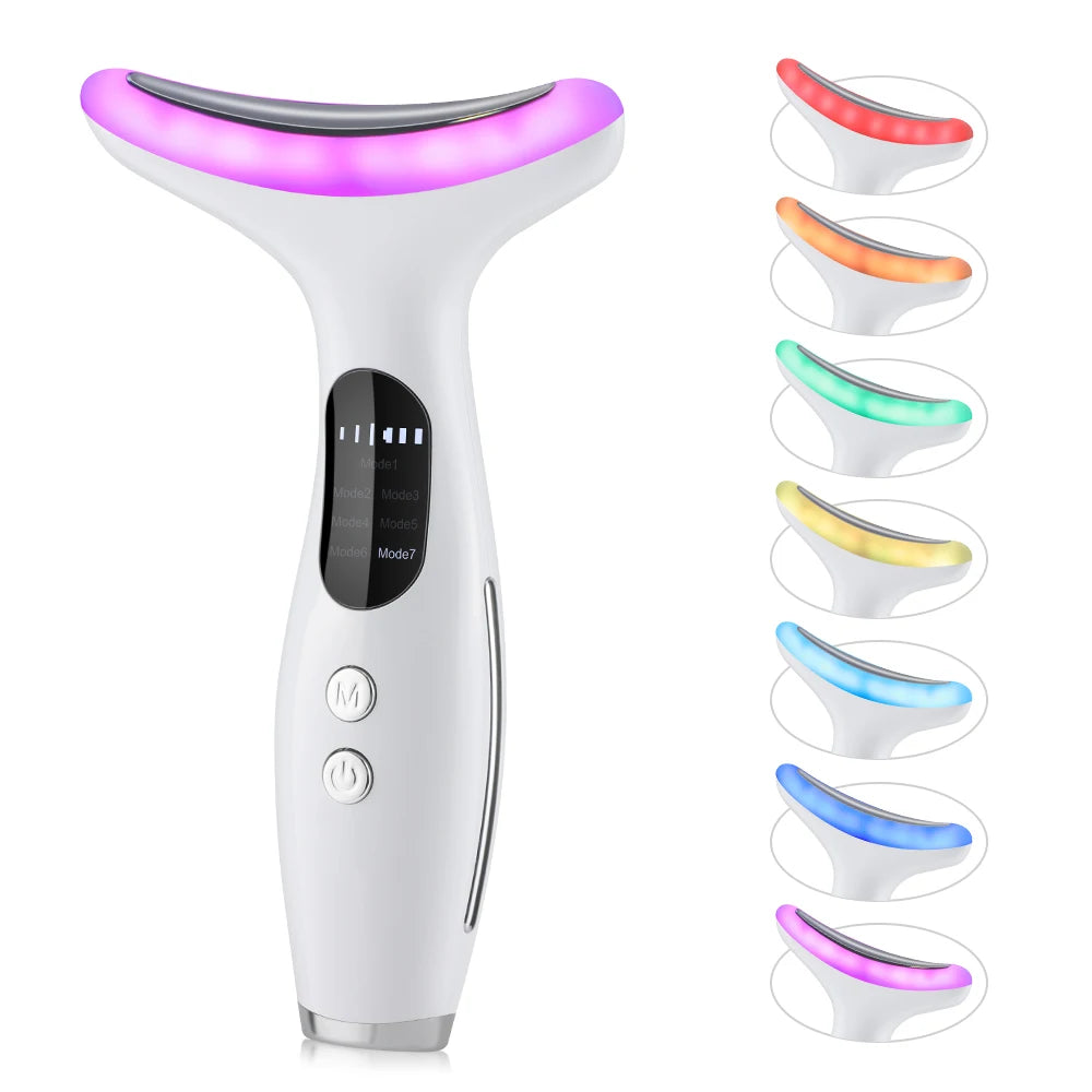 7 Colors LED Lights Face Neck Beauty Device Vibration Massage Improve Neck Lines Home Use Face Lifting Machine 7 Modes 3 Levels