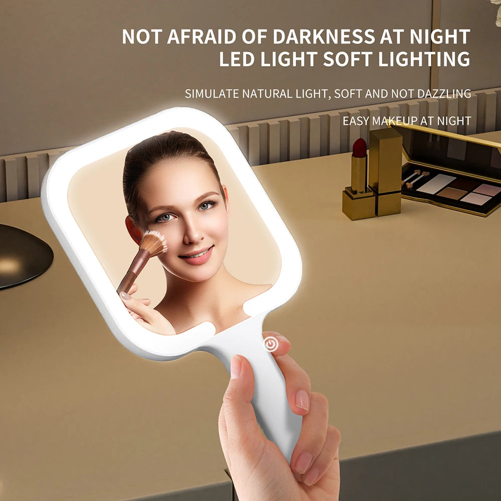 LED Smart Makeup Mirror Hand-held Carry 3 Colors Adjust Bright with Touch Screen Cosmetic Tabletop Vanty Mirror Travel Home Use