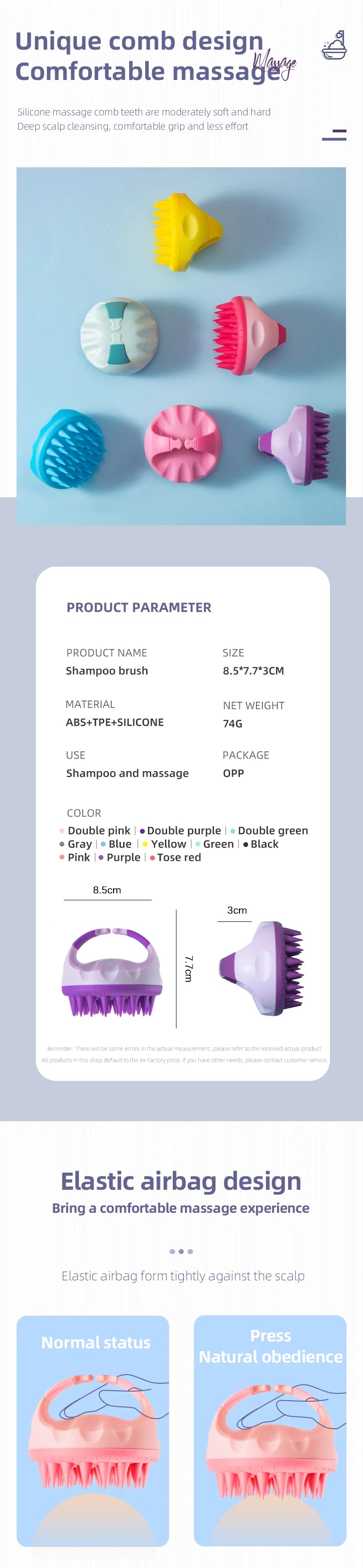 WANMEI Scalp Scrubber, Shampoo, Brush, Massager, Clean Scalp, Comb, Handle, Shampoo Brush, Scalp Exfoliating Brush, Massage Comb