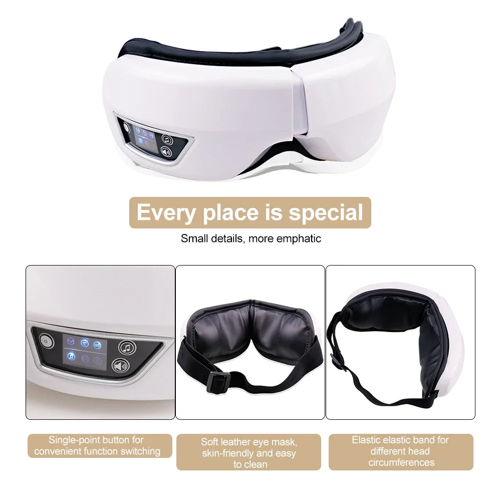 Eye Massager with Heat Vibration Eye Mask Bluetooth Music Airbag Care Device for Eye Strain Relief Dry Improve Sleep Facial