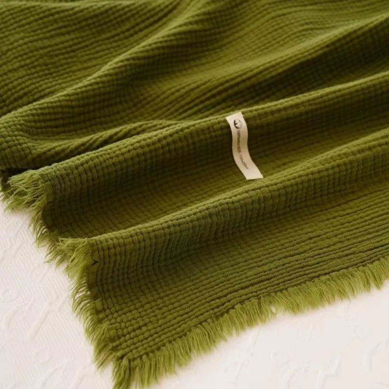 Blanket 200x150cm Bed - Breathable and Soft, Waffle Weave Blanket for Summer Spring, Olive Green,