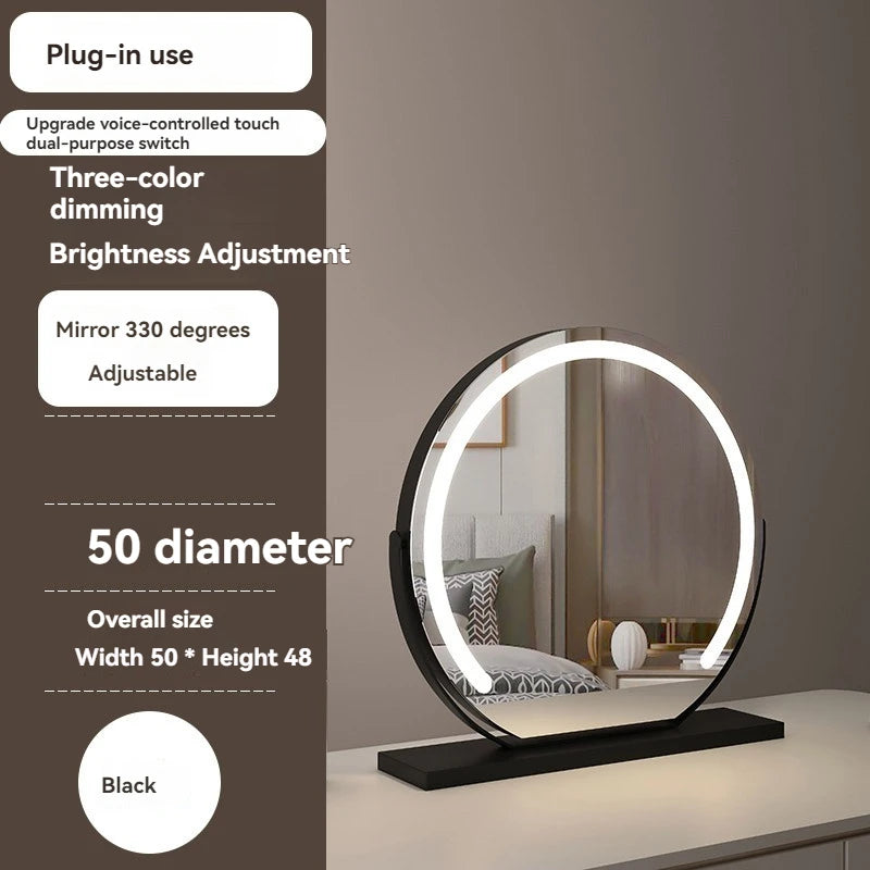 LED Half-Circular Lighted Makeup Mirror with Rotatable Touch Control, Smart Desktop Vanity Light