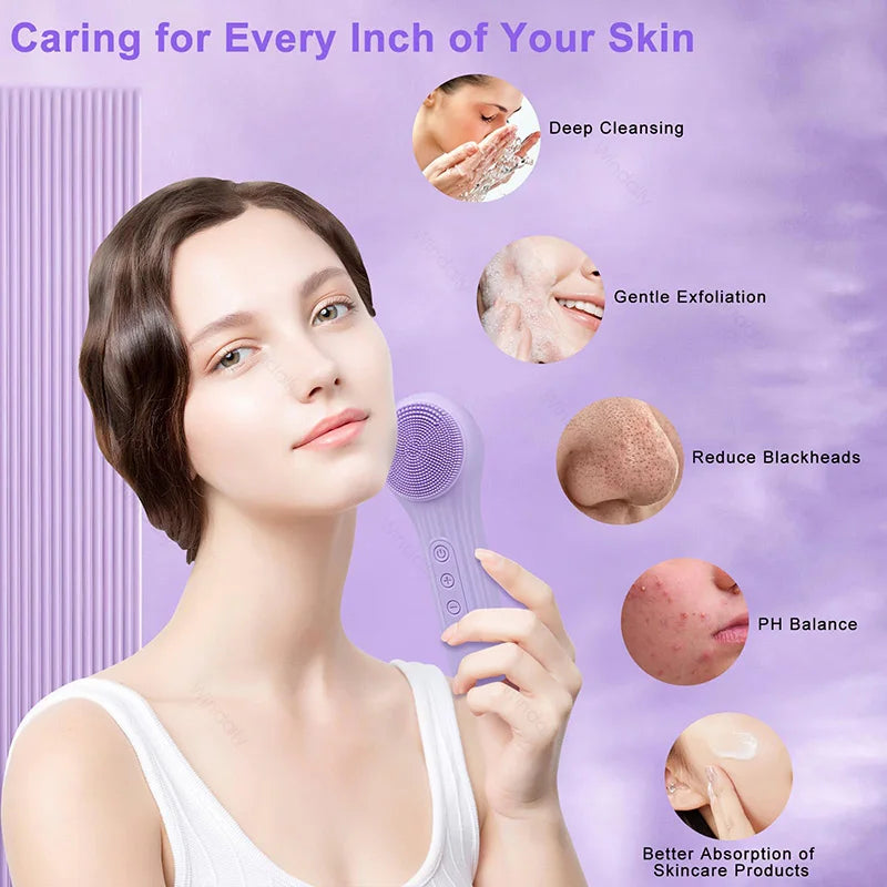 Sonic IPX7 Waterproof Facial Cleansing Brush Device Silicone Face Scrubber Exfoliator Cleaner Vibration Massager Deep Cleansing