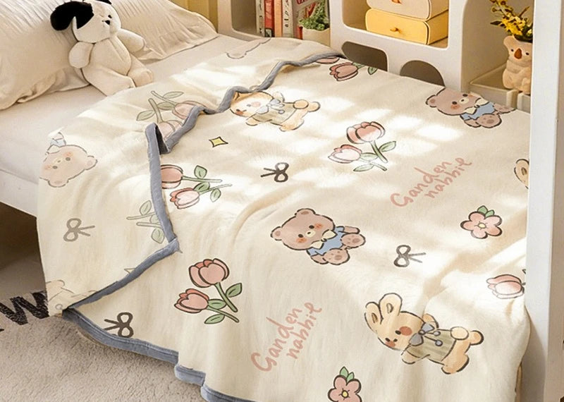 Cute Cartoon Animal Print Flannel Throw Blanket Soft Lightweight Multi Purpose Cover All Season Portable Blanket