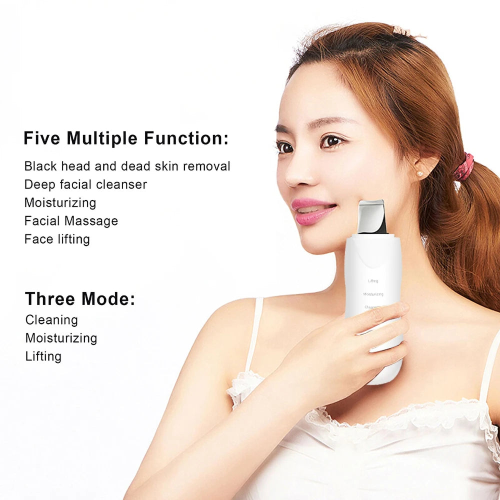 Vibration Face Skin Scrubber Blackhead Remover Facial Pore Cleaner Face Lifting Deep Clean Face Skin Tool Vibration Face Spatula