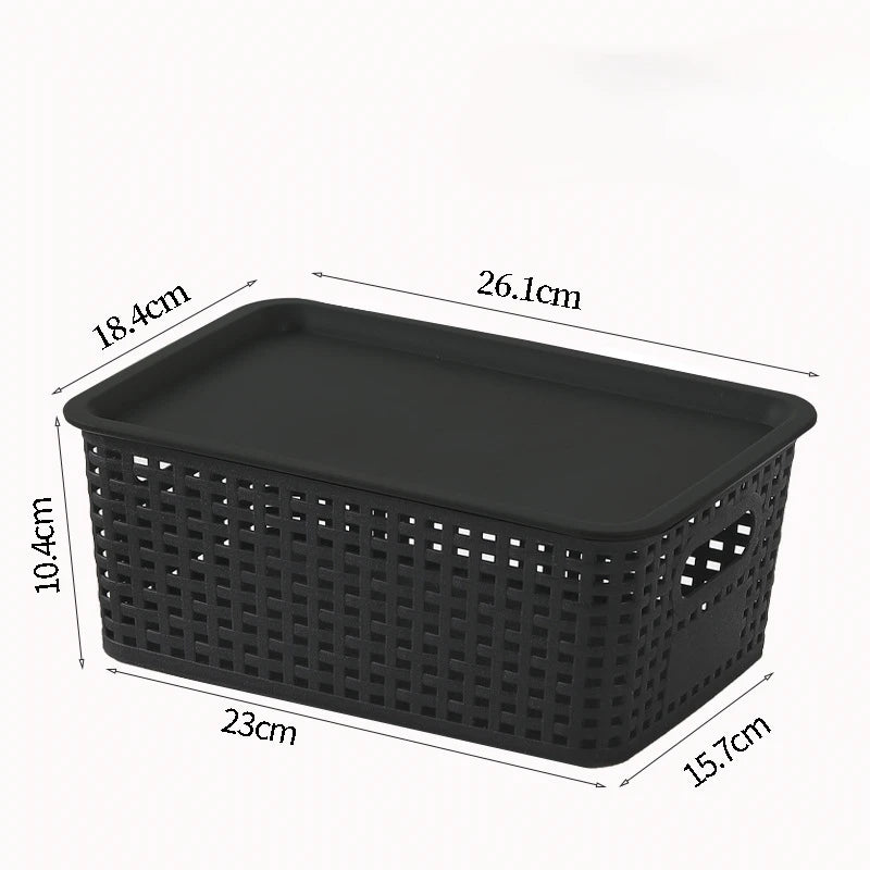 Modern Plastic Storage Baskets with Lid  Stacking, Multi-Purpose for Office Desk Bedroom Classroom Organization Container