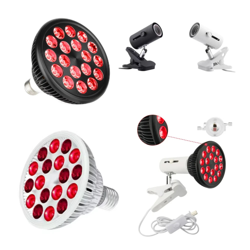 Red Light Therapy Bulb With Lamp Clip LED 660nm Red and 850nm Near Infrared Combo Therapy Device for Skin Care Pain Relief