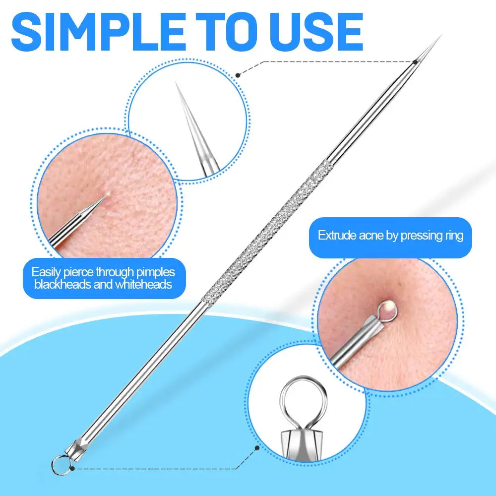 Teenitor Pimple Extractor Acne Treatment Tool Surgical Grade Blackhead Comedone Removal 2-in-1 Tool for Face Nose Blackhead Extr