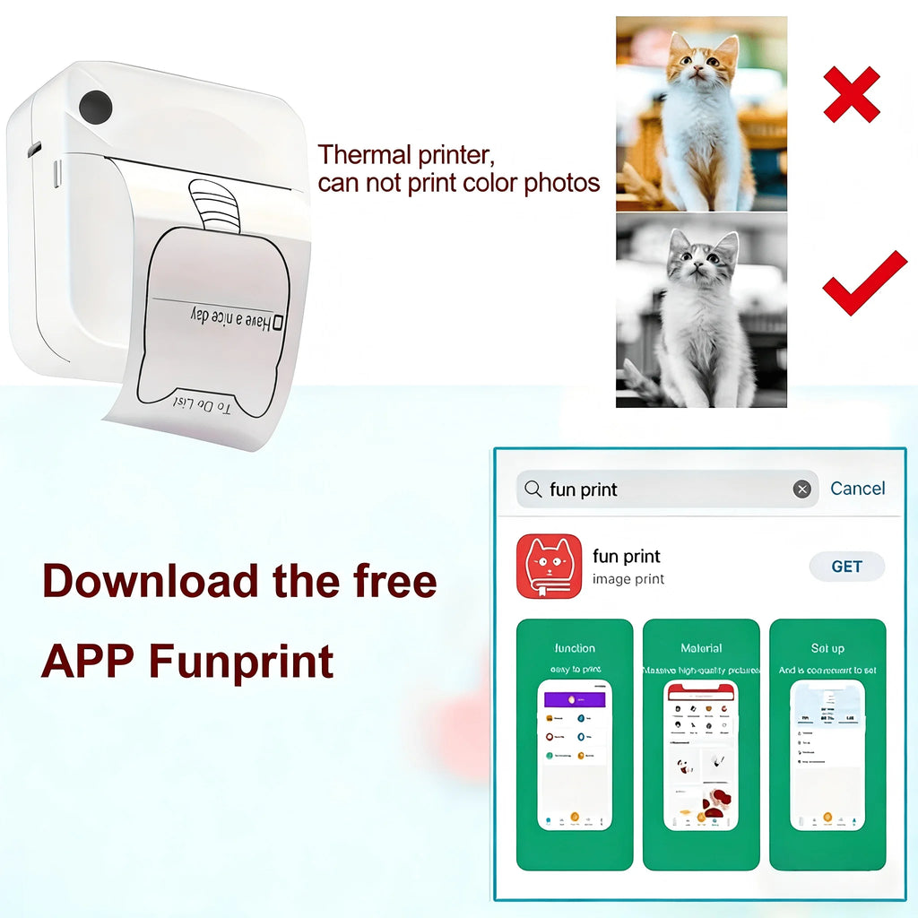 A Portable Wireless Mini Printer - Wireless Photo, Label, Memo Printer, Compact Thermal Printer