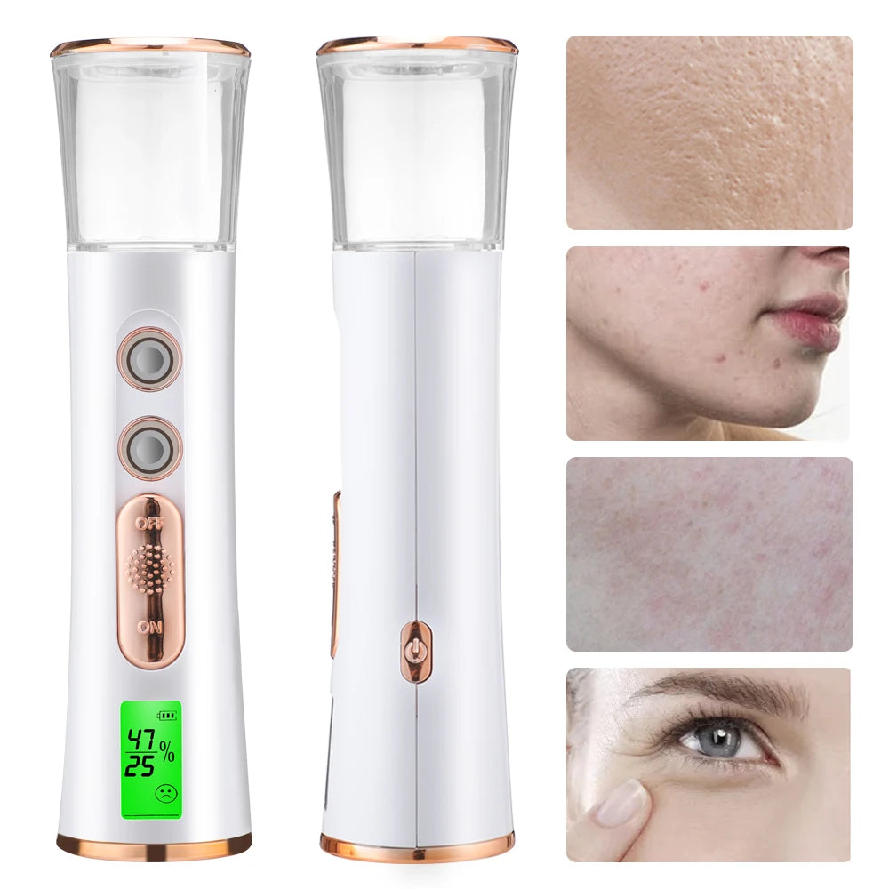 Double Spray-head Nano Mist Sprayer Mini Handheld Hydrating Humidifier Skin Care LED Display Portable Facial Steamer Nebulizer