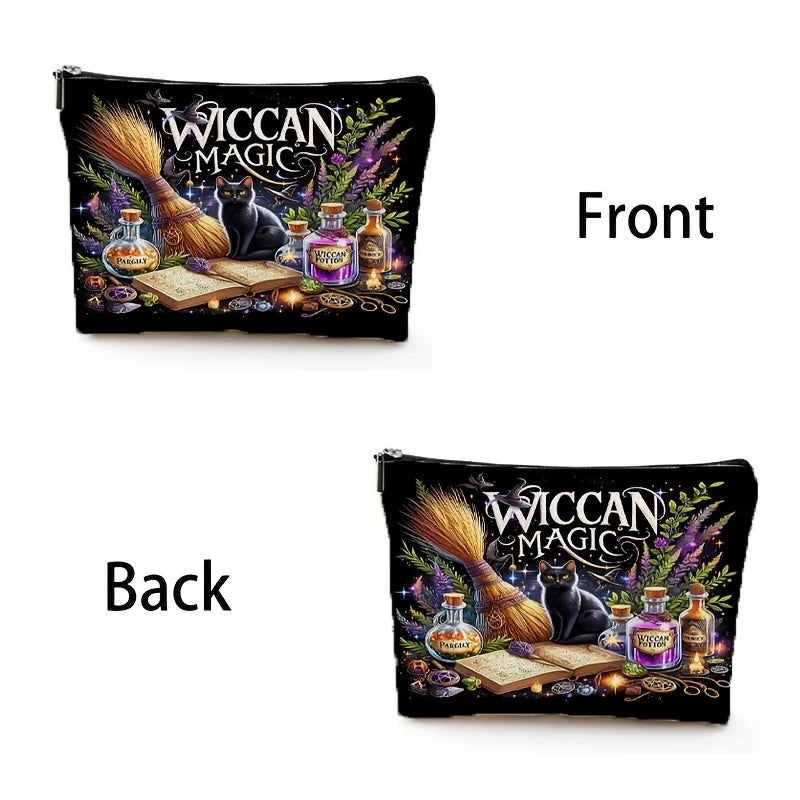 Witch Magic Black Cat Makeup Bag - Large Capacity Cosmetic Organizer