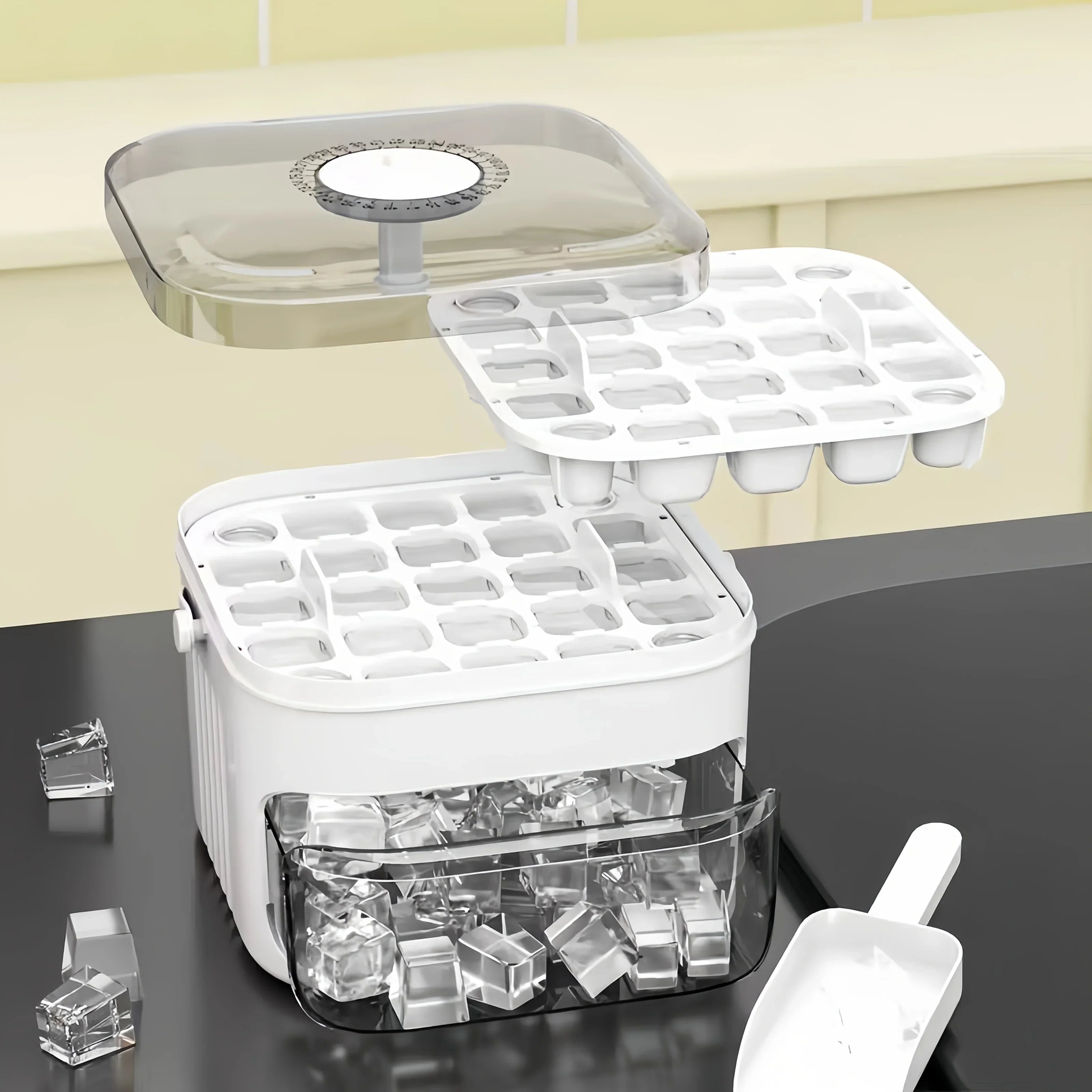 2-Layer Ice Cube Tray with Lid, Large Capacity & Space-Saving, Perfect for Small Freezers. Easy Make & Store.