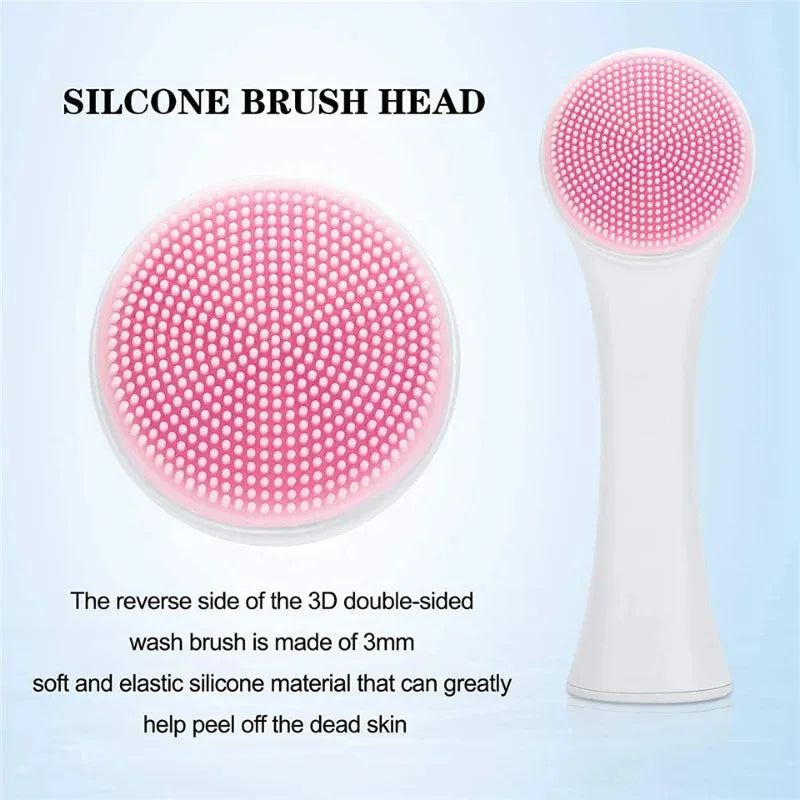 Double Sided Facial Cleansing Brush Manual Face Wash Brush Soft Bristles Silicone Exfoliator Deep Pore Cleaning Blackhead Remove