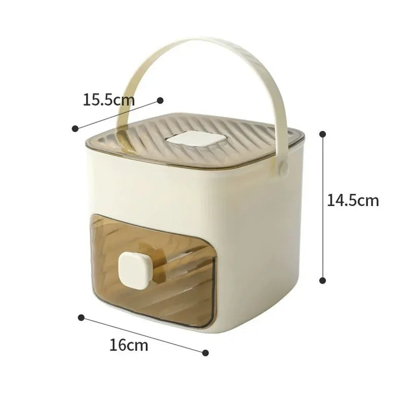 Ice Cube Tray Double Layer with Lid and Bin, Pull-Out Ice Drawer with Portable Handle, Kitchen Accessories Compact