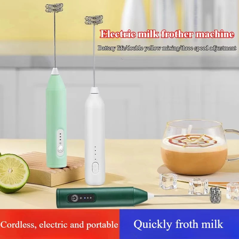Electric milk frother, handheld egg beater, milk coffee mixer, 3-speed dual stick rechargeable cream frother, food mixer