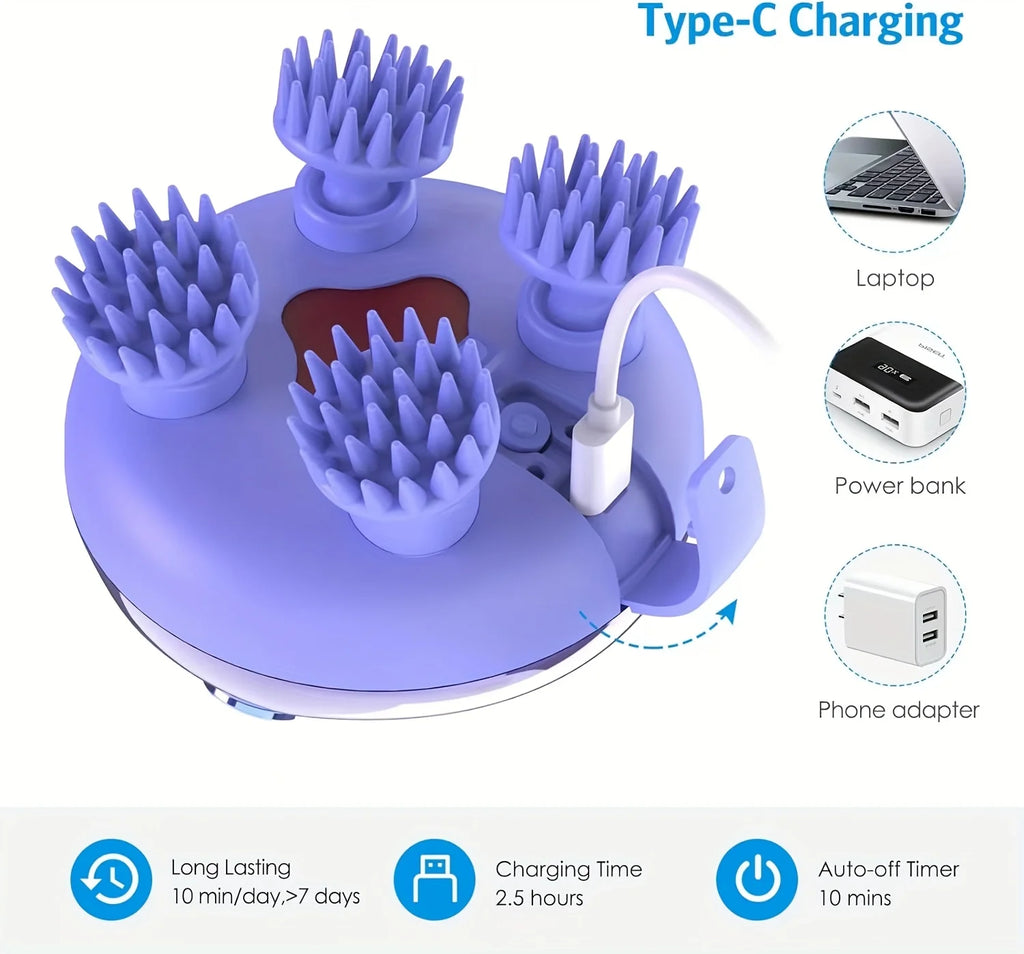 Portable Electric Scalp Massager, Rechargeable Head Massager for Stress Relief, Handheld Compact Design