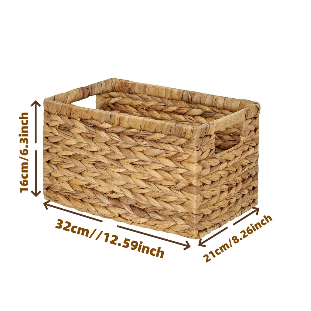 Handwoven Storage Baskets Sundries Organizer with Lid Rectangular Cosmetics Box Clothes Laundry Basket Towel Toys Container