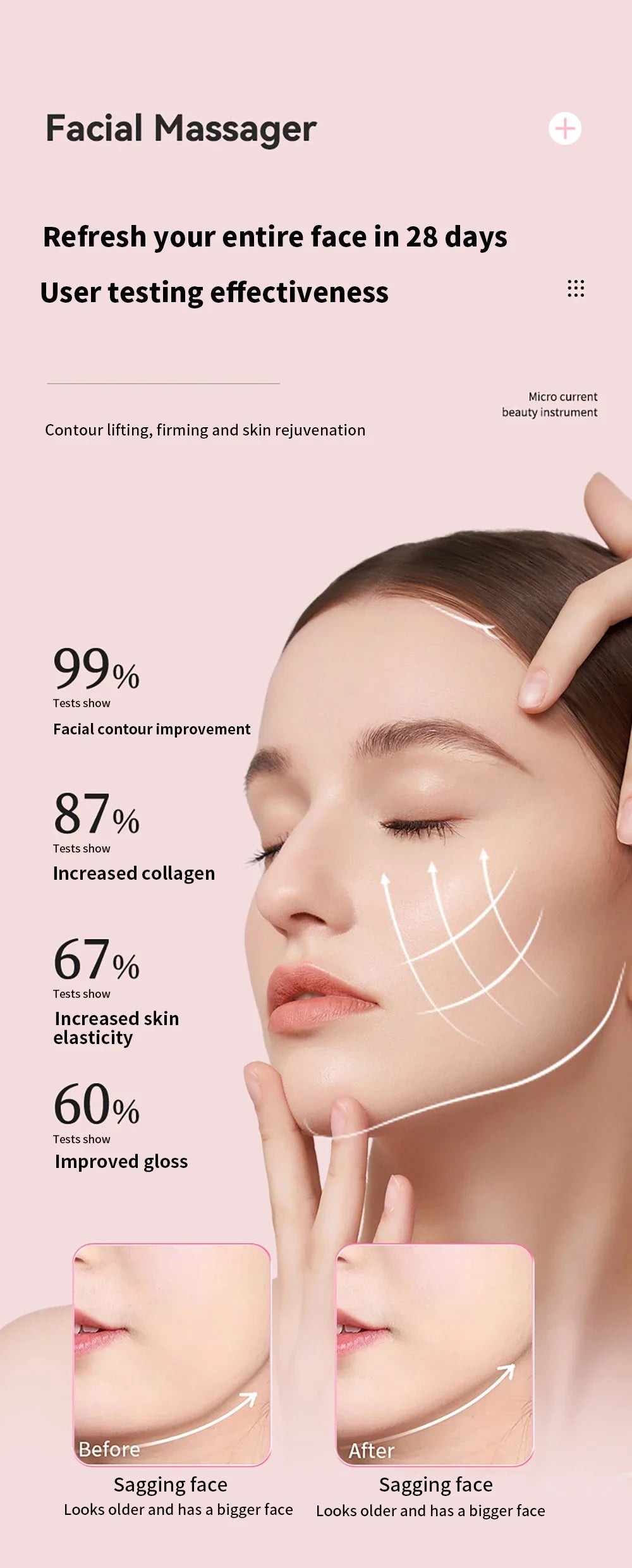 Face Lifting Machine Facial Microcurrent Roller Massager Skin Tightening Rejuvenation Anti Wrinkle Firming Vibration Beauty Care