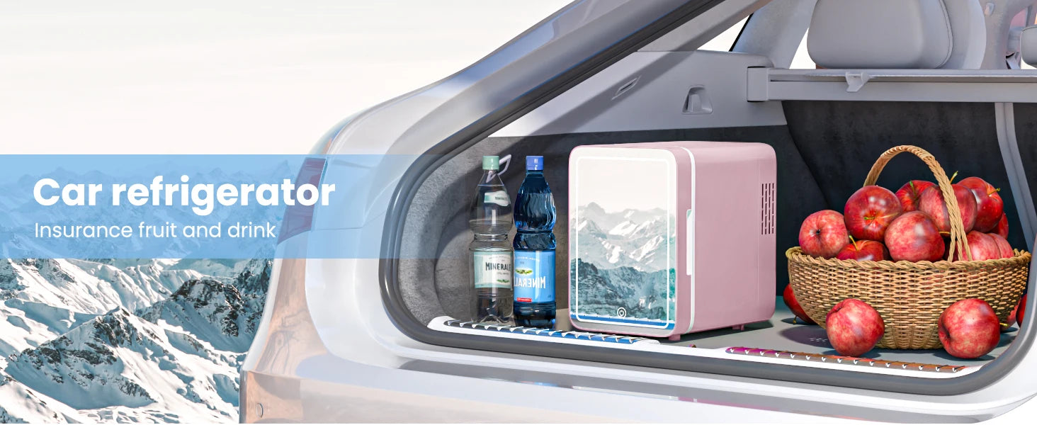 Skincare Fridge with Dimmable LED Light Mirror, 4L Makeup Mini Fridge for Bedroom, Car