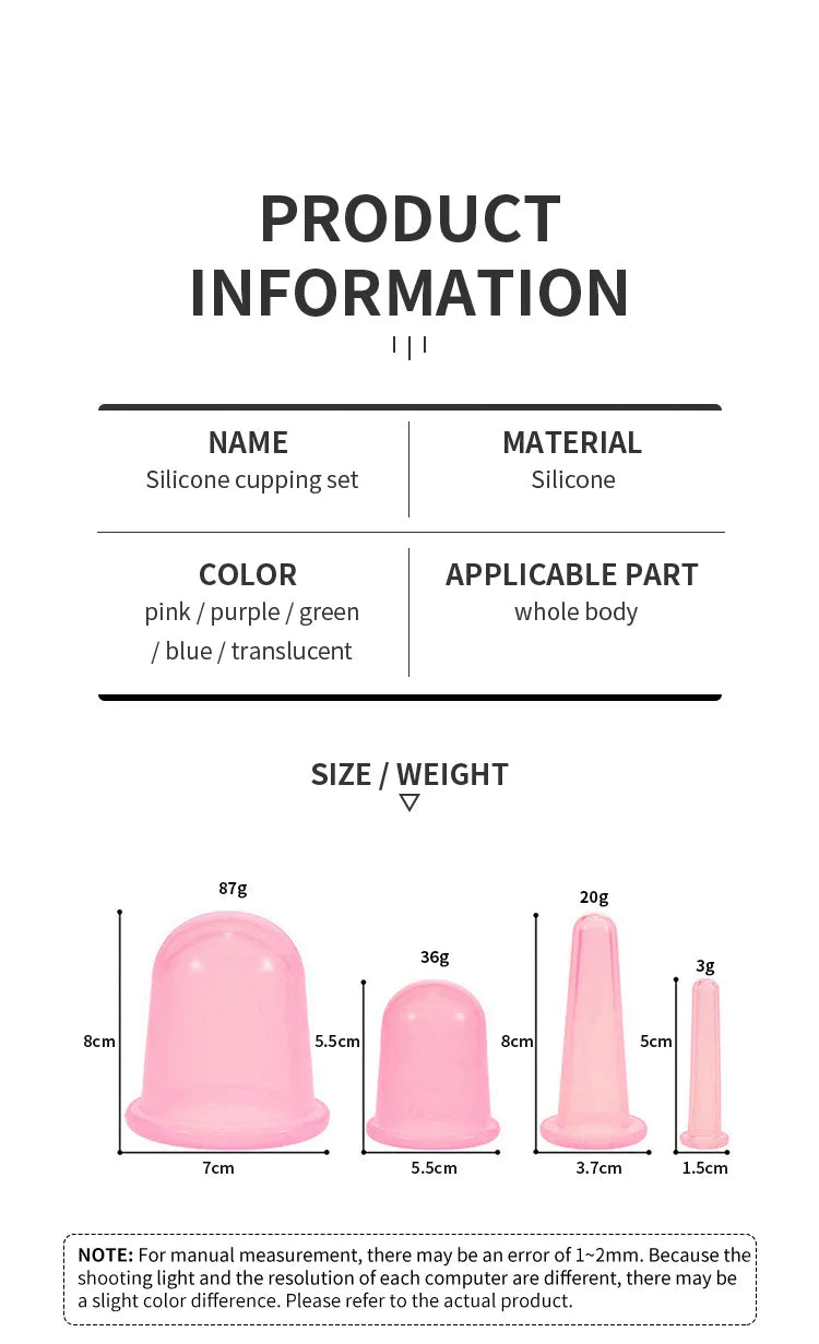 Silicone Vacuum Cupping Massage Jars Anti Cellulite Massage Facial Suction Cups Face Neck Lift Skin Scraping Guasha Anti Wrinkle