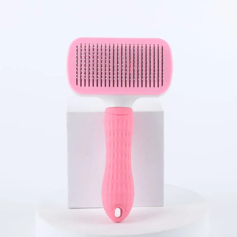 One Button Self Cleaning Pet Brush for Dogs Cats, Gentle Slicker Brush Removes Loose Undercoat, No Scratch Grooming Tool
