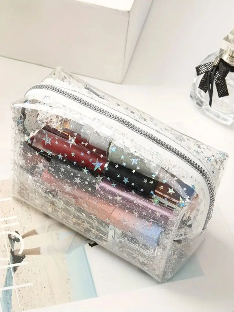 Chic Transparent Star PVC Makeup Bag - Waterproof, Large Capacity, Portable Cosmetic Organizer