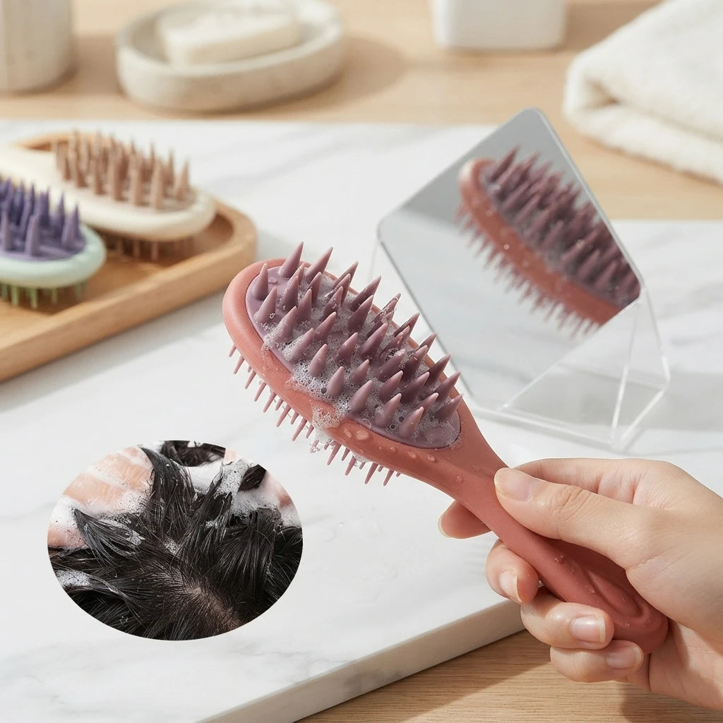 Scalp Massage Shampoo Brush Soft Bristle Hair Washing Comb Anti-Slip Handle Wet Dry Use for Exfoliating Dandruff Scalp Care Tool