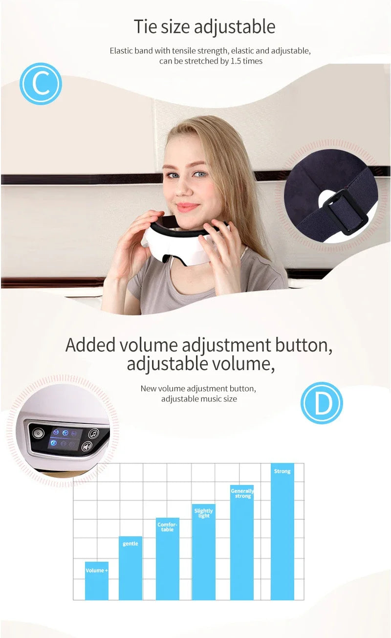 Eye Massager with Heat Vibration Eye Mask Bluetooth Music Airbag Care Device for Eye Strain Relief Dry Improve Sleep Facial