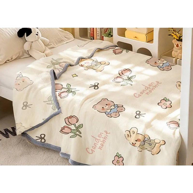 Cute Cartoon Animal Print Flannel Throw Blanket Soft Lightweight Multi Purpose Cover All Season Portable Blanket