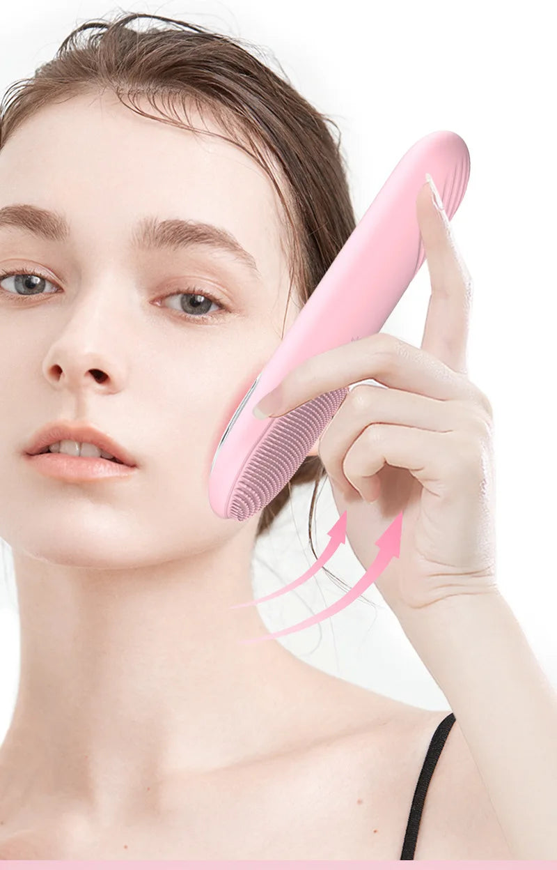 Sonic Facial Cleansing Brush Red Blue Light Electric Facial Cleanser Wash Machine Skin Pore Cleaner Mini Beauty Massager Brush