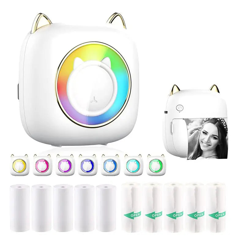 Mini Pocket Printer, Portable Thermal Printer with LED,Bluetooth Inkless Printer for Kids, Used in Home, Office, Study