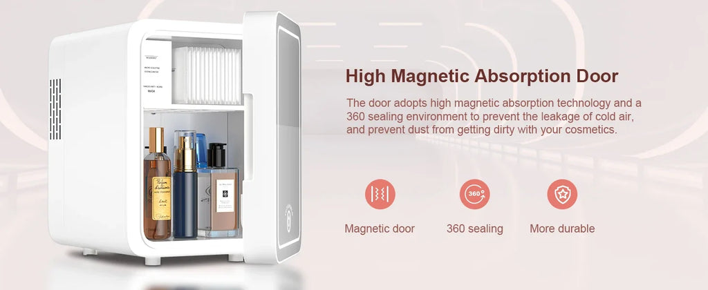 Skincare Fridge with Dimmable LED Light Mirror, 4L Makeup Mini Fridge for Bedroom, Car