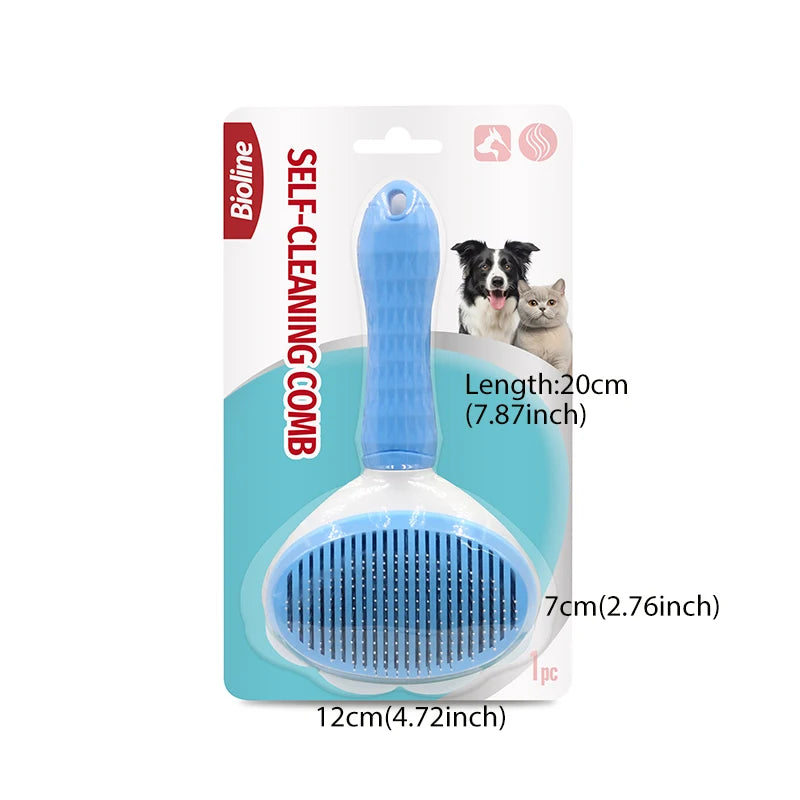 Bioline Self Cleaning Slicker Brush Dog Cat Bunny Pet Grooming Shedding Brush Easy to Remove Loose Undercoat Pet Massaging Tool