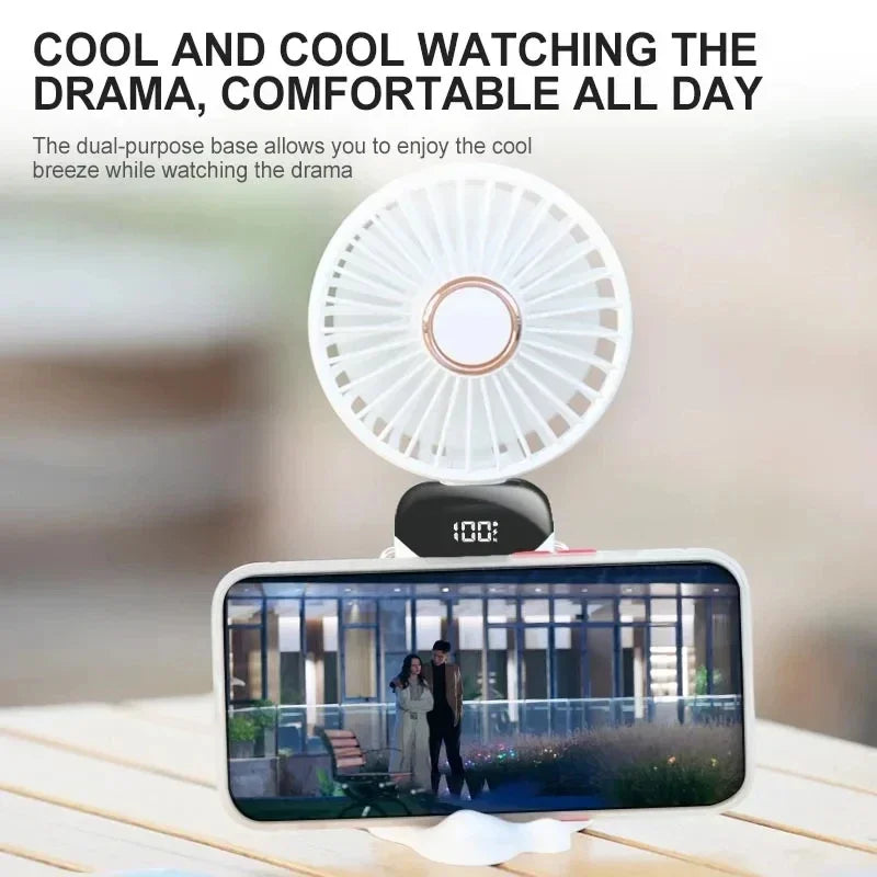 Mini Handheld Fan Foldable Neck Hanging Fan 5 Speed USB Rechargeable Portable Cool Fan with LED Digtal Display Low Noise Summer