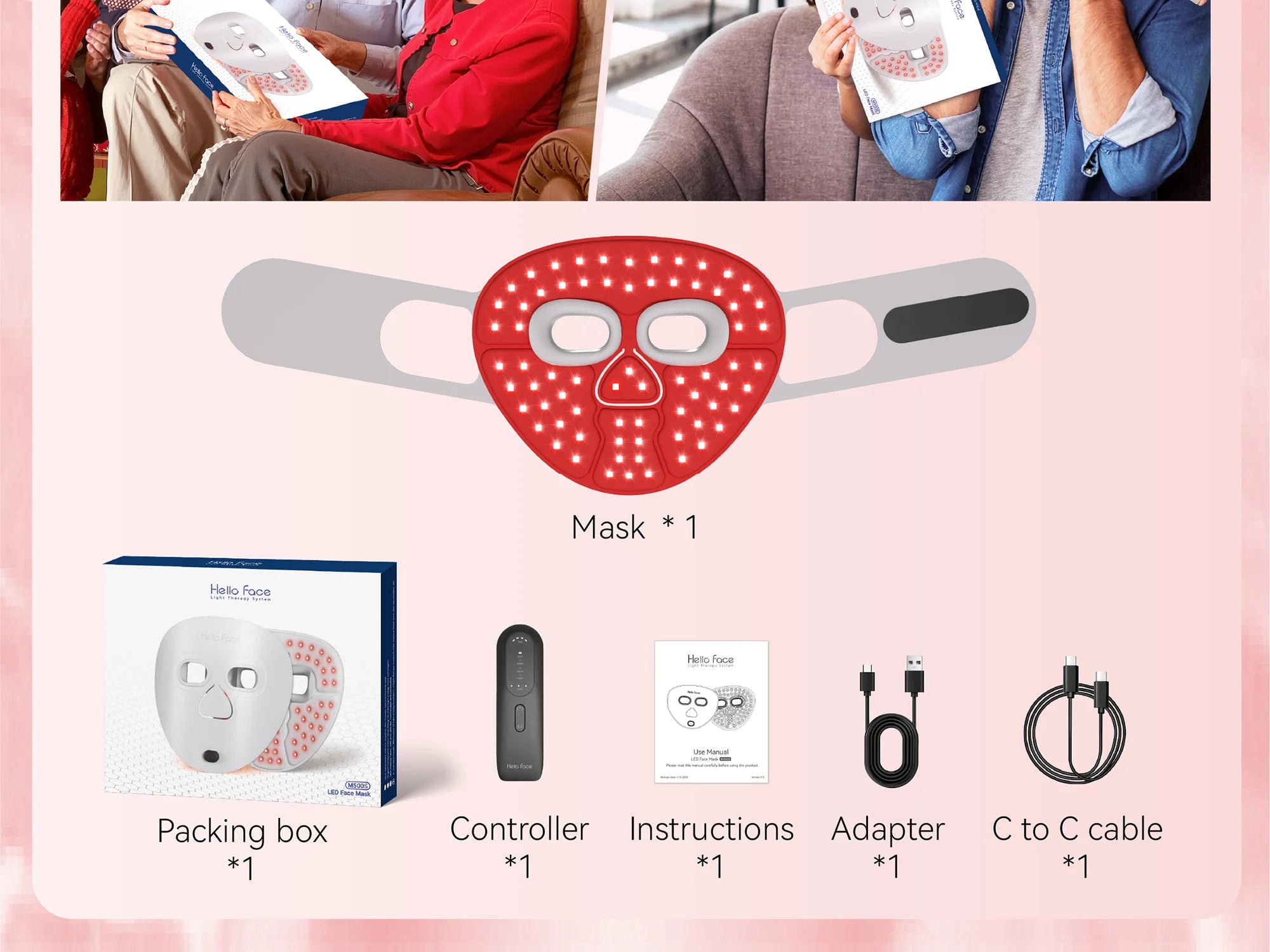 Hello Face Beauty LED Mask Infrared Red Light Wrinkle Reduction Blue Light Acne Treatment 3000mAh Rechargeable Skin Care Device