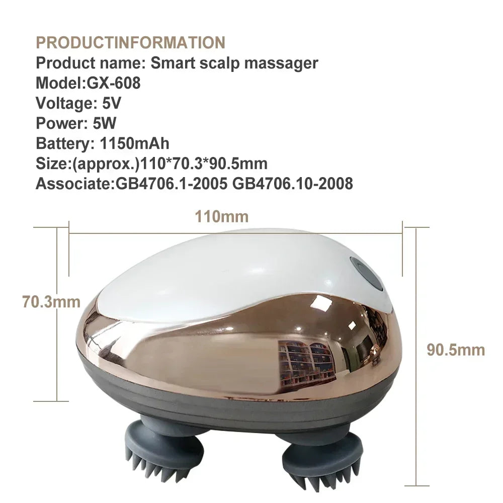 6 Modes Electric Scalp Massager Silicone Kneading Vibration Head Massager with Rechargeable Portable Hair Growth Massage Device