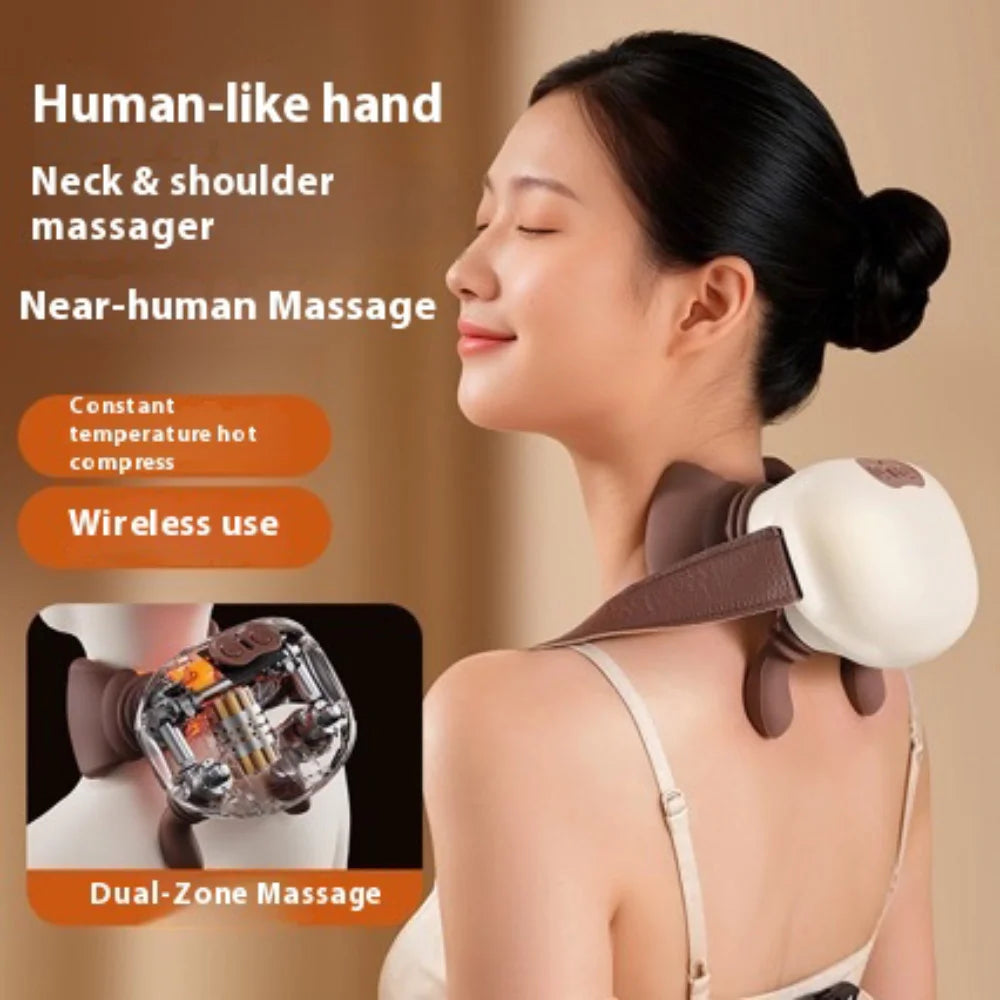 Heated Neck Massager Cervical Spine Massager Electric Kneading Neck Massager Deep Fatigue Relief Relax Muscle Hot Compress