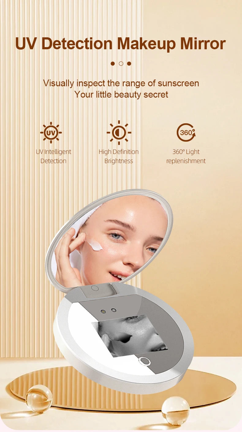 Smart Sunscreen LED Light Portable Makeup Mirror UV Camera Visual Face Sunscreen Makeup Mirrors