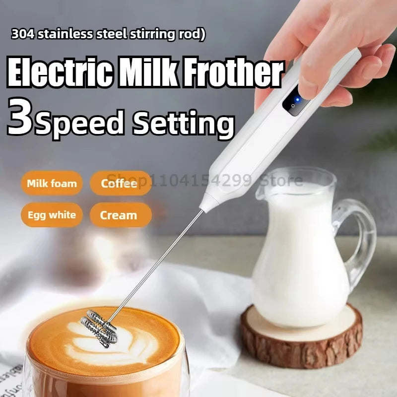 Electric milk frother, handheld egg beater, milk coffee mixer, 3-speed dual stick rechargeable cream frother, food mixer